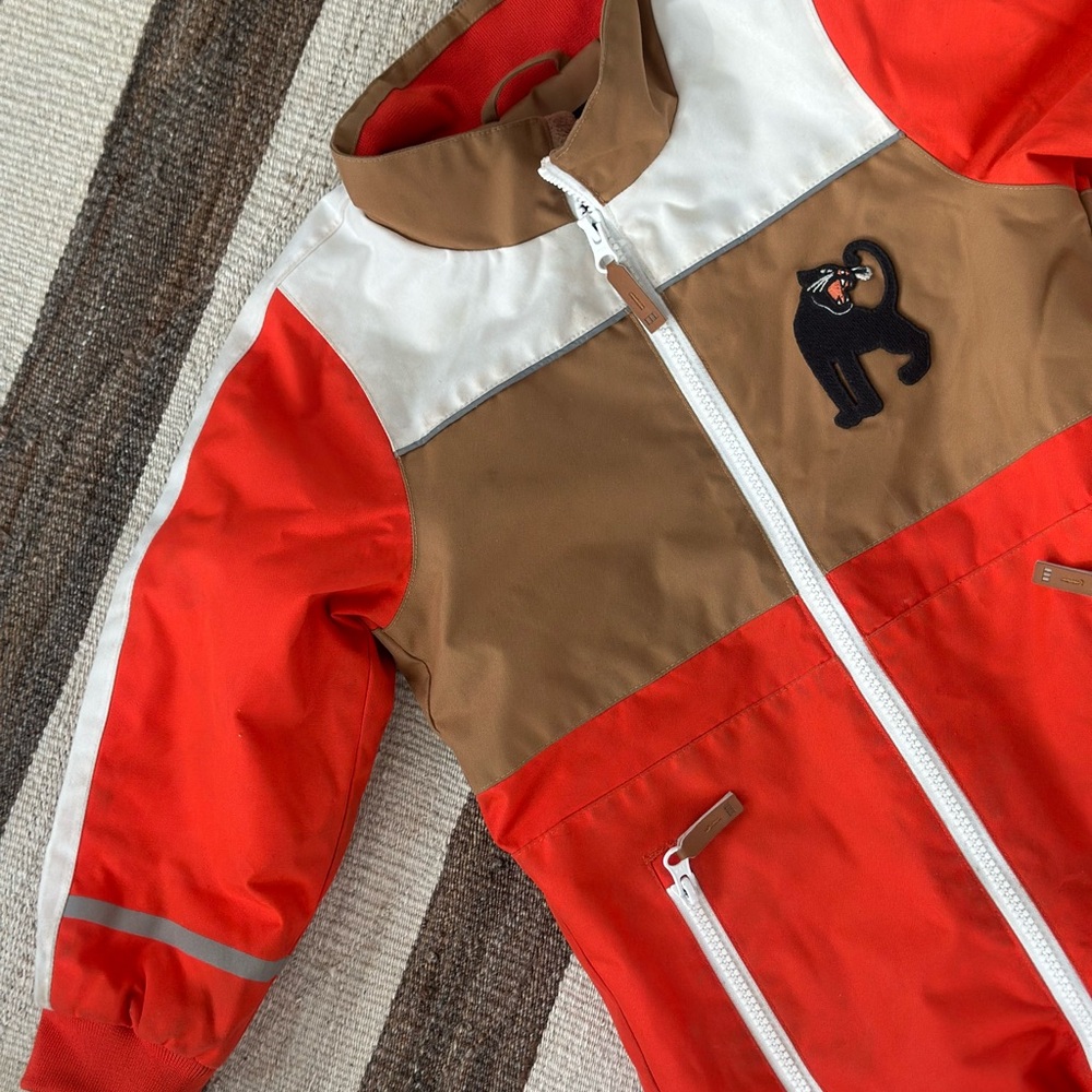 Mini Rodini Orange and Tan Snowsuit with Panther Patch 3-5 years